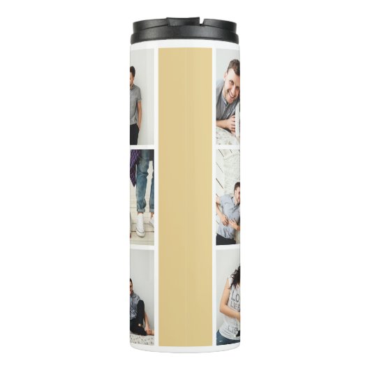 ColourBlock Monogram Familie Fotocollage | Mosterd Thermosbeker (Achterkant)