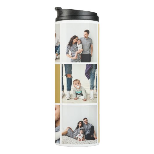 ColourBlock Monogram Familie Fotocollage | Mosterd Thermosbeker (Geroteerd rechts)