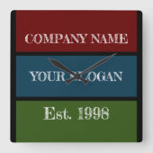 Coloured Block Style Company Name Vierkante Klok (Voorkant)