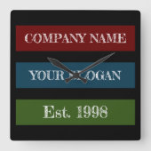 Coloured Block Style Company Name Vierkante Klok (Voorkant)