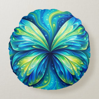 Colourful Blue, Yellow, Black Round Pillow Rond Kussen