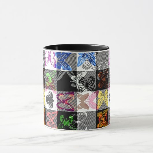 Colourful Butterfly Plaid Tartan Check Design Mok (Midden)