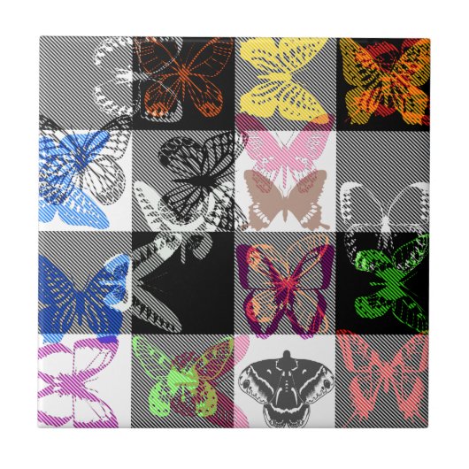 Colourful Butterfly Plaid Tartan Check Design  Tegeltje (Voorkant)