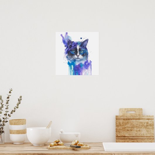 Colourful Cat Watercolour Artwork Poster (Keuken)