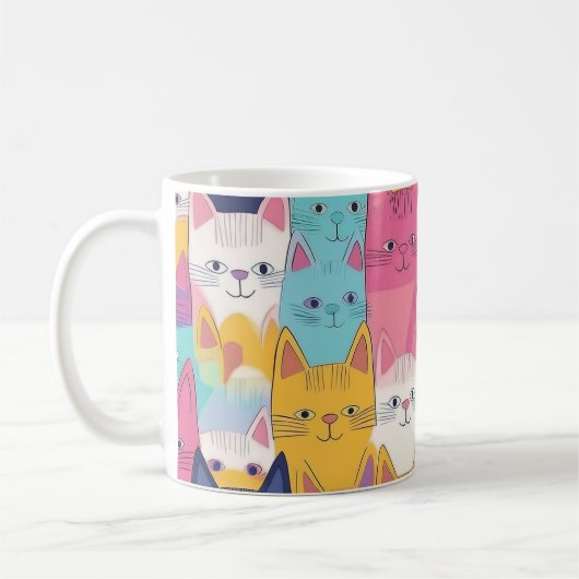 Colourful Cats Mug – Playful Feline Pop Art Koffiemok (Links)