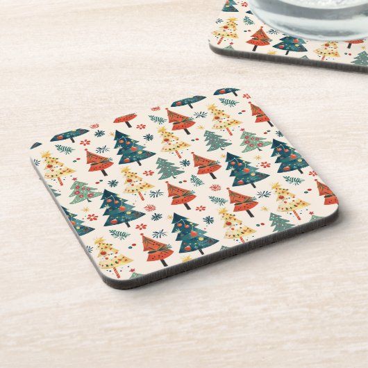 Colourful Christmas Pine Trees Seamless Pattern Bier Onderzetter (Linkerzijde)