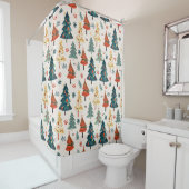 Colourful Christmas Pine Trees Seamless Pattern Douchegordijn (In situ)