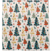 Colourful Christmas Pine Trees Seamless Pattern Douchegordijn (Voorkant)