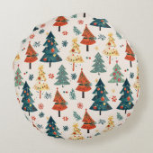 Colourful Christmas Pine Trees Seamless Pattern Rond Kussen (Achterkant)