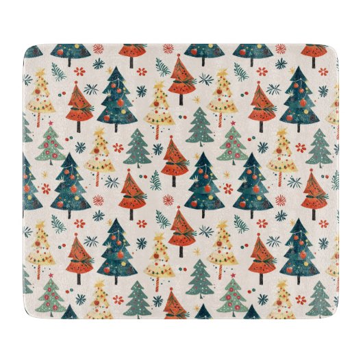 Colourful Christmas Pine Trees Seamless Pattern Snijplank (Voorkant)