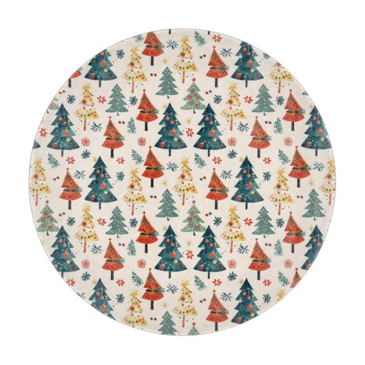 Colourful Christmas Pine Trees Seamless Pattern Snijplank (Voorkant)
