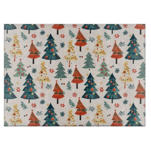 Colourful Christmas Pine Trees Seamless Pattern Snijplank (Voorkant)