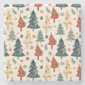 Colourful Christmas Pine Trees Seamless Pattern Stenen Onderzetter (Voorkant)