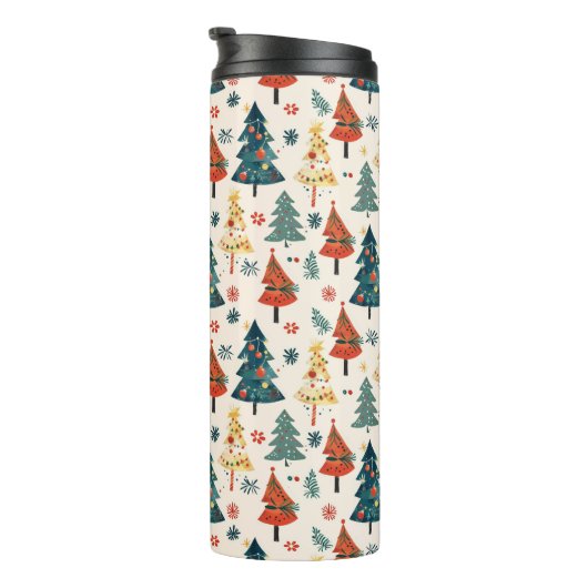 Colourful Christmas Pine Trees Seamless Pattern Thermosbeker (Geroteerd rechts)