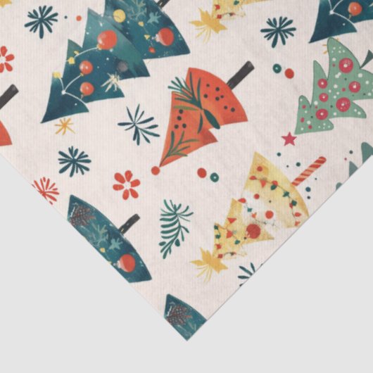 Colourful Christmas Pine Trees Seamless Pattern Tissuepapier (Detail)
