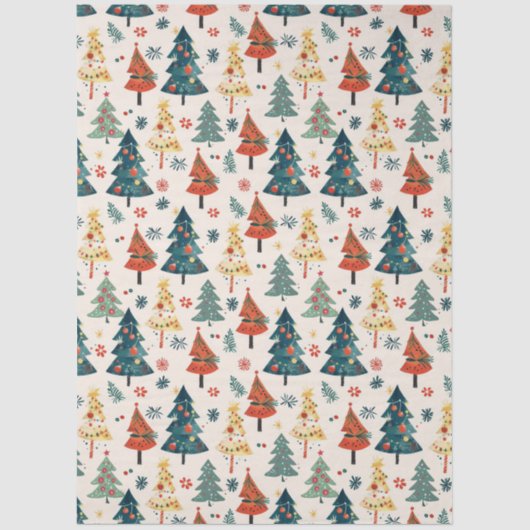 Colourful Christmas Pine Trees Seamless Pattern Tissuepapier (Voorkant)
