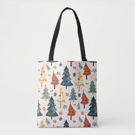 Colourful Christmas Pine Trees Seamless Pattern Tote Bag (Voorkant)