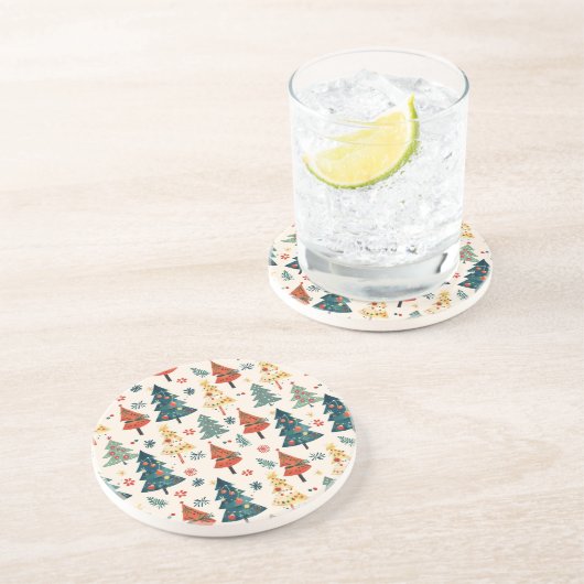 Colourful Christmas Pine Trees Seamless Pattern Zandsteen Onderzetter (Zijkant)