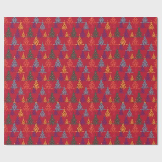 Colourful Christmas Trees Xmas Red Cadeaupapier (Vlak)