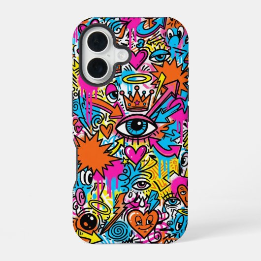 Colourful Cyberpunk Doodle Eye iPhone 16 case Hoesje (Achterkant)