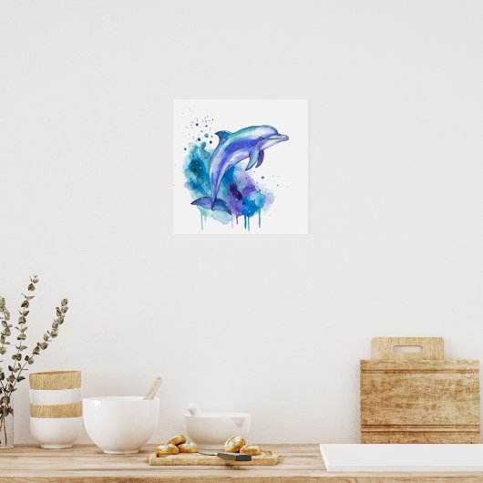 Colourful Dolphin Watercolour Artwork Poster (Keuken)