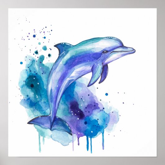 Colourful Dolphin Watercolour Artwork Poster (Voorkant)