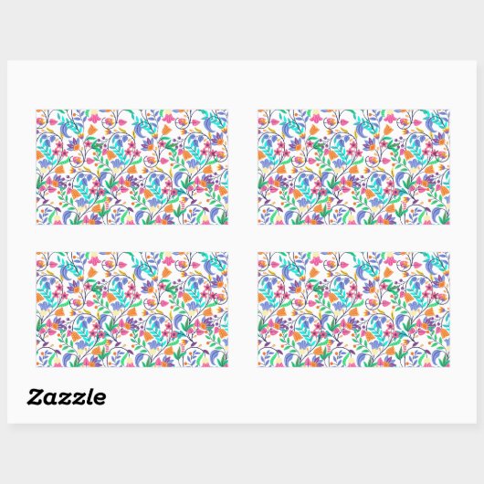 Colourful Exotic Floral Pattern-23147 Rechthoekige Sticker (Vel)