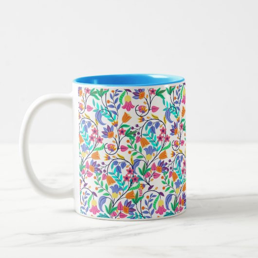 Colourful Exotic Floral Pattern-23147 Tweekleurige Koffiemok (Links)