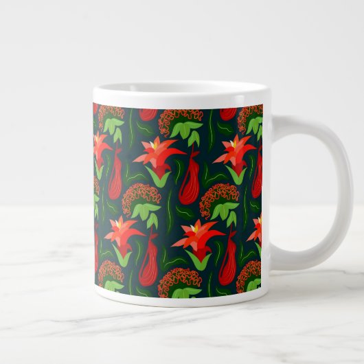 Colourful Exotic Flowers Leaves Pattern-23187 Grote Koffiekop (Rechts)