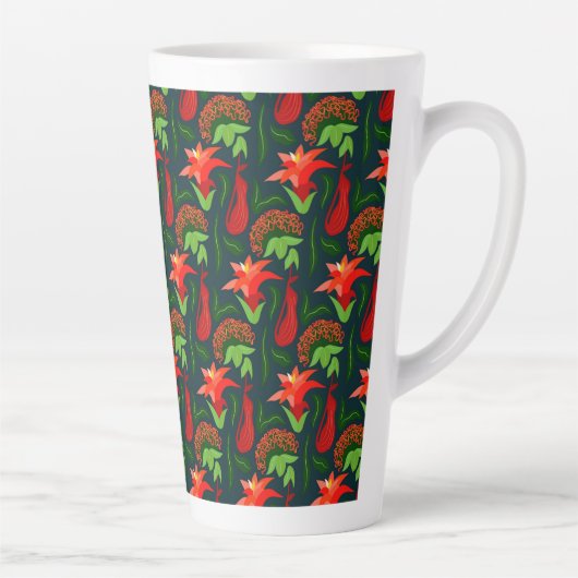 Colourful Exotic Flowers Leaves Pattern-23187 Latte Mok (Rechts)