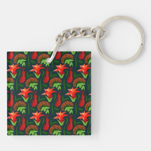 Colourful Exotic Flowers Leaves Pattern-23187 Sleutelhanger (Achterkant)