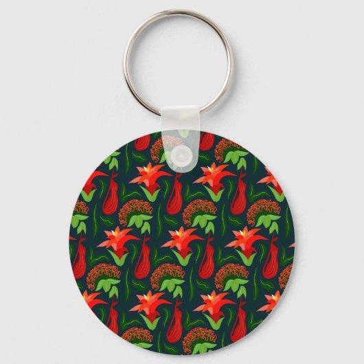 Colourful Exotic Flowers Leaves Pattern-23187 Sleutelhanger (Voorkant)