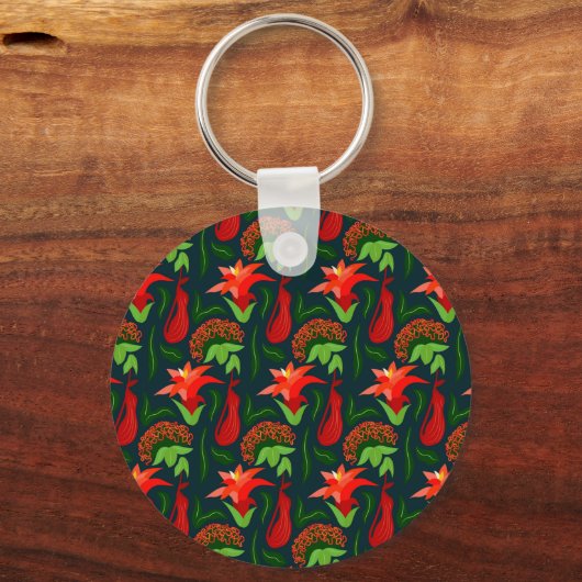 Colourful Exotic Flowers Leaves Pattern-23187 Sleutelhanger (Voorkant)