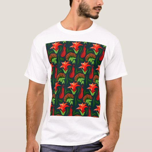 Colourful Exotic Flowers Leaves Pattern-23187 T-shirt (Voorkant)
