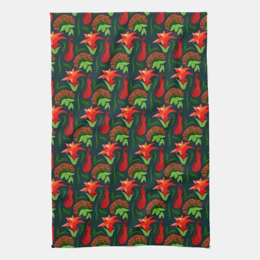 Colourful Exotic Flowers Leaves Pattern-23187 Theedoek (Verticaal)