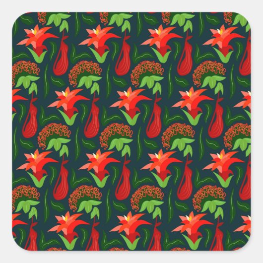 Colourful Exotic Flowers Leaves Pattern-23187 Vierkante Sticker (Voorkant)
