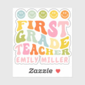 Colourful Fun First Grade Teacher Custom Name Sticker (Vel)
