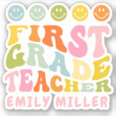 Colourful Fun First Grade Teacher Custom Name Sticker (Voorkant)