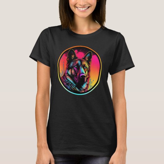 Colourful German Shepherd Dog Dad Mom Graffity T-shirt (Voorkant)