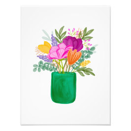 Colourful Hand-Painted Watercolour Floral Bouquet Foto Afdruk