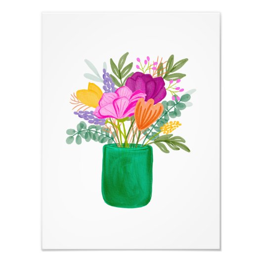 Colourful Hand-Painted Watercolour Floral Bouquet Foto Afdruk (Voorkant)
