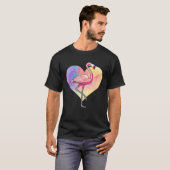 Colourful Heart Pink Flamingo Bird T-shirt (Voorkant volledig)