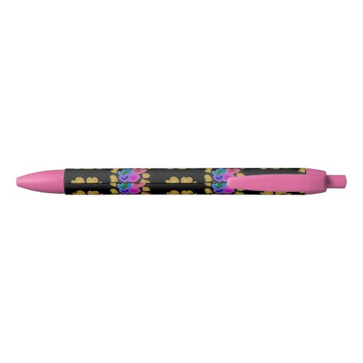 Colourful Hearts Design Zwarte Inkt Pen (Achterkant)