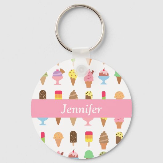 Colourful Ice Cream Desserts Girls Name Keychain (Voorkant)