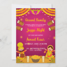 Colourful Jaggo night Invitation Card Kaart
