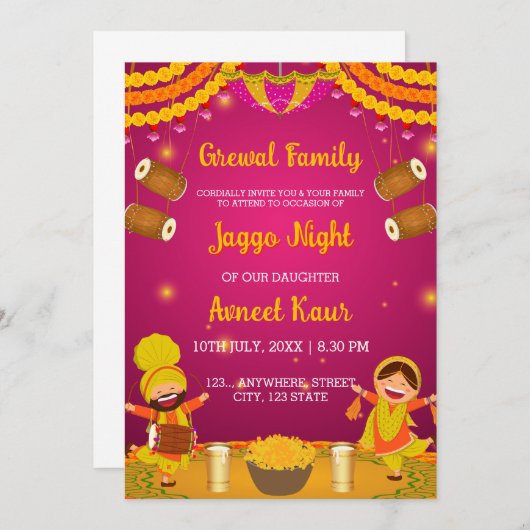 Colourful Jaggo night Invitation Card Kaart (Voorkant / Achterkant)