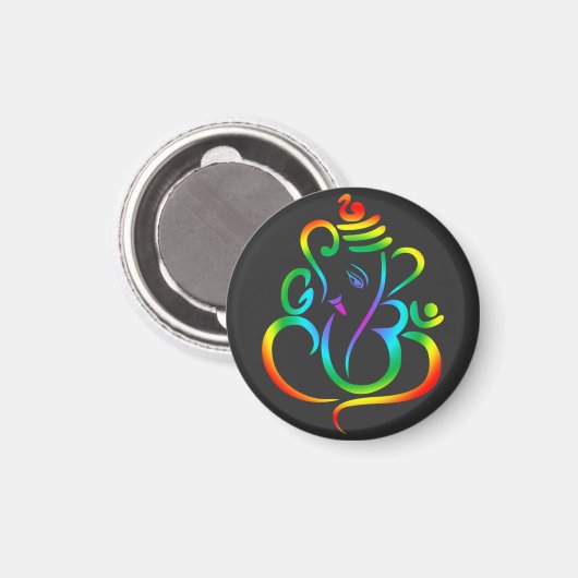 Colourful Lord Ganesha on black Magneet (Voorkant / Achterkant)