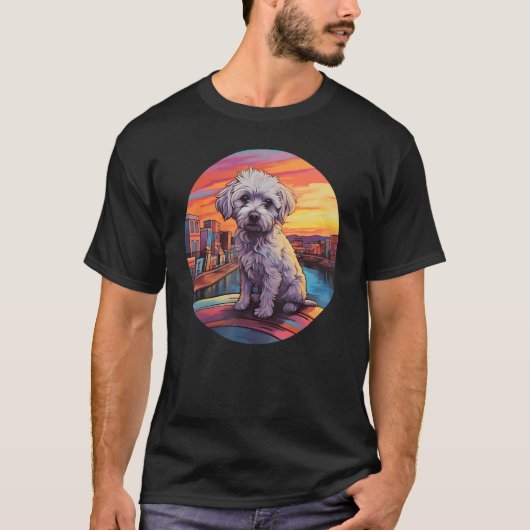 Colourful Maltese Dog Dad Mom Graffity T-shirt (Voorkant)