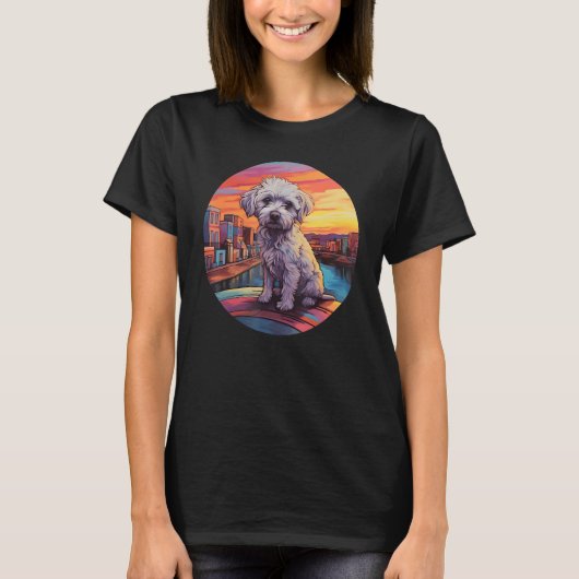 Colourful Maltese Dog Dad Mom Graffity T-shirt (Voorkant)