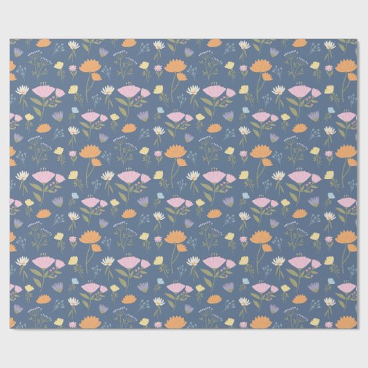 Colourful meadow on blue cadeaupapier (Vlak)